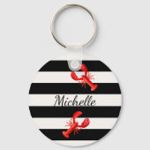 白黒航海の赤ストライプロブスターモノグラム キーホルダー (正面)