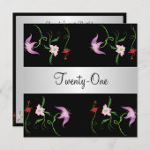 白黒花かわいらし21歳の誕生日パーティー 招待状 (正面/裏面)