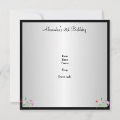 白黒花かわいらし21歳の誕生日パーティー 招待状 (裏面)