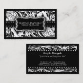 白黒花のダマスク織のウェディングプランナー 名刺 (正面/裏面)