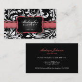 白黒花のダマスク織のサロンの珊瑚のピンク 名刺 (正面/裏面)