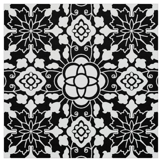 白黒花のモロッコのタイル ファブリック (見本)