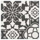 白黒花のモロッコのタイル ファブリック (クローズアップ)