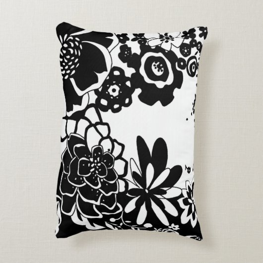 白黒花の庭のグラフィックパターン アクセントクッション (裏面(縦))