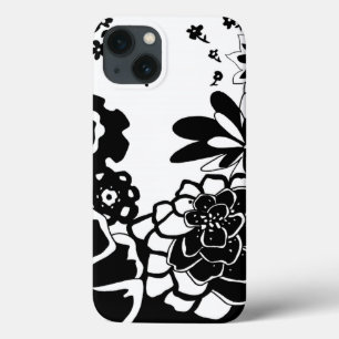 白黒花の庭のグラフィックパターン iPhone 13ケース
