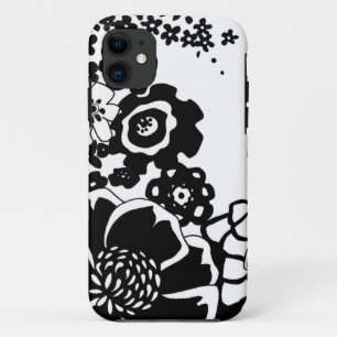 白黒花の庭のグラフィックパターン iPhone 11 ケース