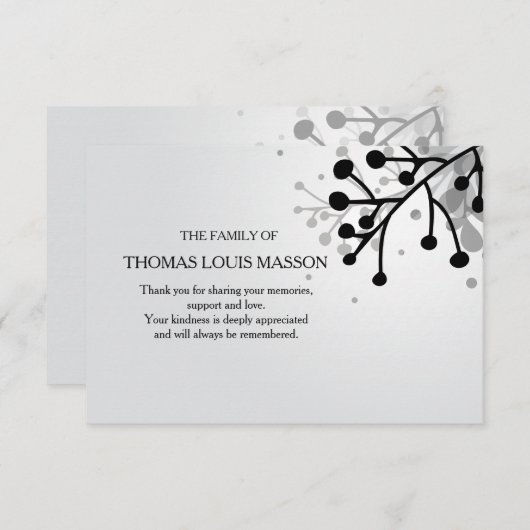 白黒花の悔やみや弔慰のサンキューカード サンキューカード (正面/裏面)