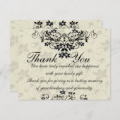 白黒花の結婚式のサンキューカード サンキューカード (正面/裏面)