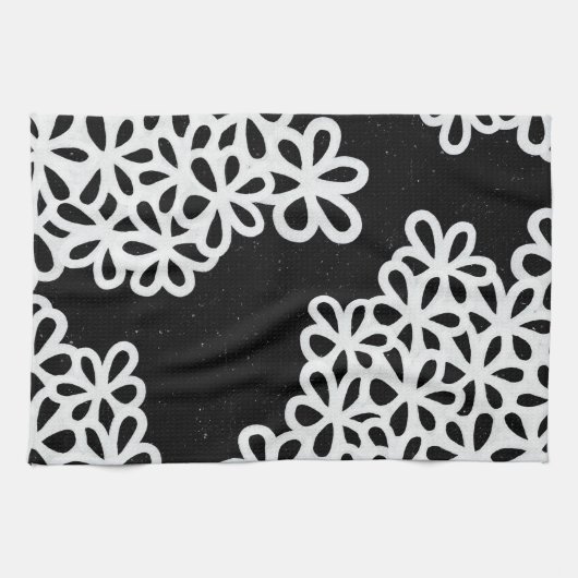 白黒花の花びら キッチンタオル (横)