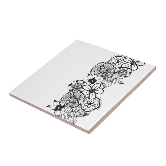 白黒花の輪郭 タイル (側面)