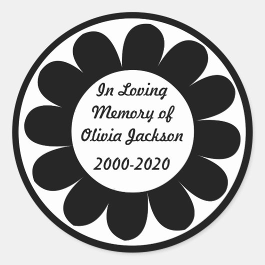 白黒花カスタム悔やみや弔慰シール ラウンドシール (正面)