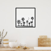 白黒花スケッチポスター ポスター (キッチン)