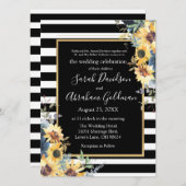 白黒花ストライプユダヤ結婚人 招待状 (正面/裏面)
