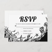白黒花タイポグラフィフローラRSVPカード 出欠カード (正面/裏面)