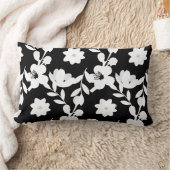 白黒花デザイン ランバークッション (ブランケット)