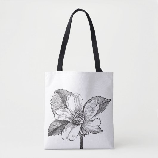 白黒花バッグ トートバッグ (正面)