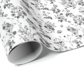 白黒花パターン包装紙 ラッピングペーパー (ロールコーナー)