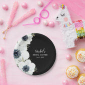 白黒花ブライダルシャワー ペーパープレート (パーティー)