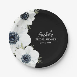 白黒花ブライダルシャワー ペーパープレート