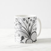 白黒花マグカップ コーヒーマグカップ (正面右)