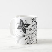 白黒花マグカップ コーヒーマグカップ (正面左)