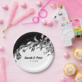 白黒花モダンタイポグラフィ結婚ズ ペーパープレート (パーティー)