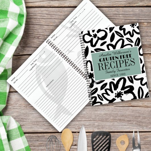 白黒花モダンレシピ ノートブック