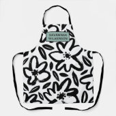 白黒花モダン名 エプロン (正面)