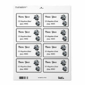 白黒花差出人住所ラベル ラベル (フルシート)