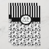 白黒花柄のストライプの第30誕生日の招待 招待状 (正面/裏面)