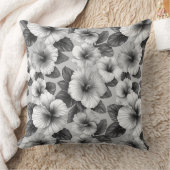 白黒花柄ハイビスカス クッション (ブランケット)