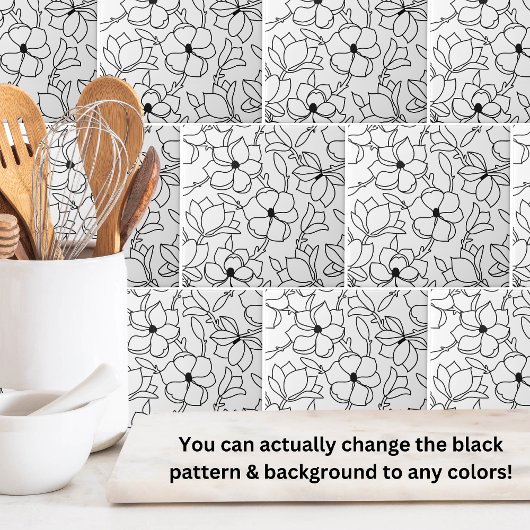 白黒花柄 タイル