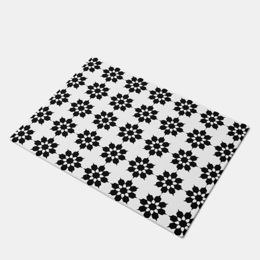 白黒花柄 ドアマット (アングル)
