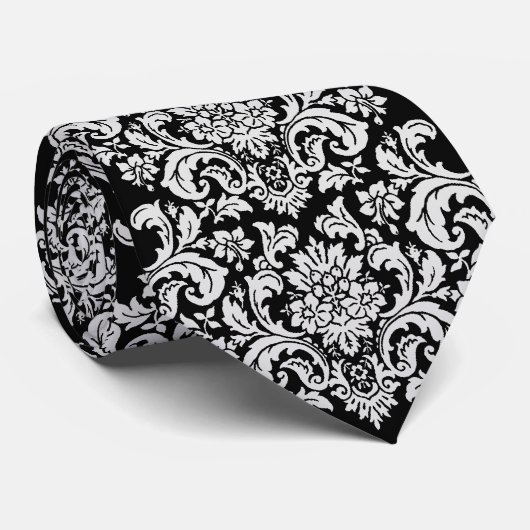 白黒花柄 ネクタイ (ロール)