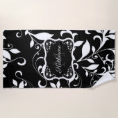 白黒花柄 ビーチタオル (正面)