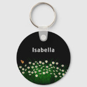 白黒花模様メドウ蝶の名前 キーホルダー (正面)