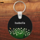 白黒花模様メドウ蝶の名前 キーホルダー (正面)