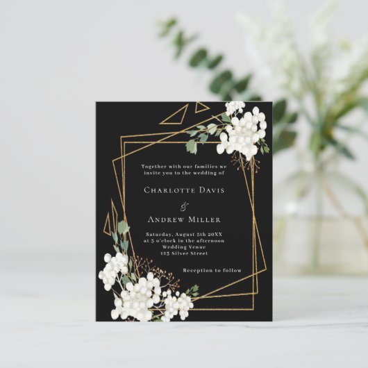 白黒花模様幾何学的結婚式招待状 (スタンド正面)