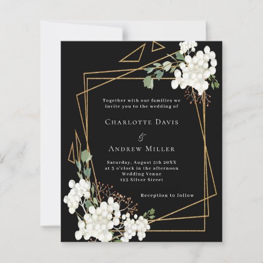 白黒花模様幾何学的結婚式招待状 (正面)