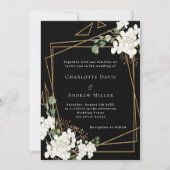 白黒花模様金ゴールド幾何結婚の 招待状 (正面)