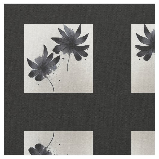白黒花模様 ファブリック (クローズアップ)