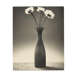 白黒花瓶と花 メタルプリント