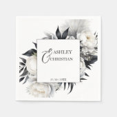 白黒花結婚のテンプレート スタンダードカクテルナプキン (正面)