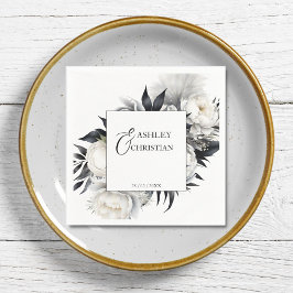 白黒花結婚のテンプレート スタンダードカクテルナプキン