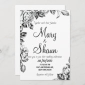 白黒花結婚式招待状 招待状 (正面/裏面)