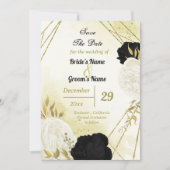 白黒花金ゴールド葉 セーブザデート (正面)