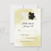 白黒花金ゴールド葉 出欠カード (正面)