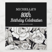 白黒花80誕生日 ワインラベル (シングルラベル)