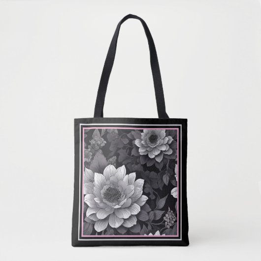 白黒花 トートバッグ (正面)