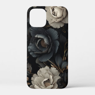 白黒花 iPhone 12 MINI ケース